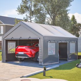 13'x20' Canopy with 2 Roll-Up Doors, Waterproof Party Tent, Carport & Storage Shelter for Outdoor, Car, Boat, Garden Party, Gathering, Galvanized Fram