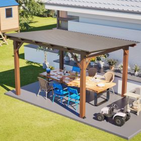 13x10ft Wooden Garden Gazebo with Metal Roof, Spacious Outdoor Patio Shade Structure for Backyard & Garden
