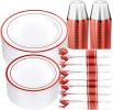 350 Piece Red Plastic Dinnerware Set for 50 Guests, Fancy Disposable Plates for Party, Include: 50 Dinner Plates, 50 Dessert Plates