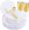EI 180pcs White Plastic Plates with Gold Plastic Silverware,Heavy-Duty Disposable Plates for Party,White Dinnerware Set for 30 Guest Wedding,Birthday
