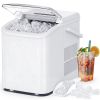Countertop Ice Maker, Self-Cleaning Portable Ice Maker Machine with Handle and Ice Scoop 9Pcs/6Min 26.5Lbs/24H White