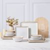 Square Dinnerware Sets for 4, 12-Piece Stoneware Dish and Bowls Set, Handmade Reactive Glaze Coupe Plates Set