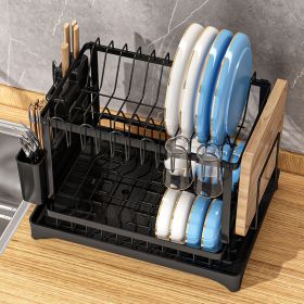 2-Tier Dish Drying Rack with Drain Tray, Large Capacity Kitchen Plate Cup Organizer with Knife, Chopstick & Cutting Board Holder