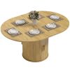 Extendable Dining Table for 6, 60" Farmhouse Kitchen Table with 2-Tier Storage Shelf and Fluted Sliding Doors, Natural