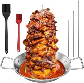 Al Pastor Skewer for Grill, Vertical Shawarma Skewer Stand, Vertical Spit for Oven with 3 Removable Spikes (8'/10"/12') and 2 Brushes