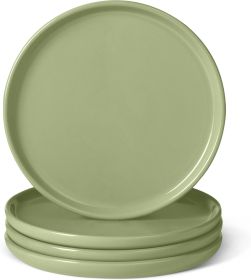 Glazed Stoneware Appetizer Plates, Ceramic 4-Piece Set, Microwave and Dishwasher-Safe, 6.7 in., Olive