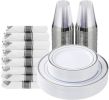 175 Piece Silver Plastic Dinnerware Set for 25 Guests, Fancy Disposable Plates for Party, Include: 25 Dinner Plates, 25 Dessert Plates