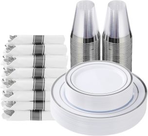 175 Piece Silver Plastic Dinnerware Set for 25 Guests, Fancy Disposable Plates for Party, Include: 25 Dinner Plates, 25 Dessert Plates