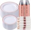 350 Piece Rose Gold Plastic Dinnerware Set for 50 Guests, Fancy Disposable Plates for Party, Include: 50 Dinner Plates, 50 Dessert Plates