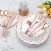 350 Piece Rose Gold Plastic Dinnerware Set for 50 Guests, Fancy Disposable Plates for Party, Include: 50 Dinner Plates, 50 Dessert Plates