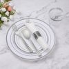175 Piece Silver Plastic Dinnerware Set for 25 Guests, Fancy Disposable Plates for Party, Include: 25 Dinner Plates, 25 Dessert Plates