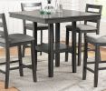 Classic Dining Room Furniture Gray Finish Counter Height 5pc Set Square Dining Table w Shelves Cushion Seat Ladder Back High Chairs Solid wood