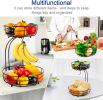 Iron 2-Tier Countertop Fruit Vegetables Basket Bowl Storage With Banana Hanger, Black, 64 ounces
