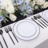 EI 180pcs White Plastic Dinnerware Set Include Black Disposable Silverware,Dinner and Dessert Plates,Cups