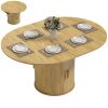 Extendable Dining Table for 6, 60" Farmhouse Kitchen Table with 2-Tier Storage Shelf and Fluted Sliding Doors, Natural