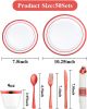 350 Piece Red Plastic Dinnerware Set for 50 Guests, Fancy Disposable Plates for Party, Include: 50 Dinner Plates, 50 Dessert Plates