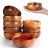 10 pcs Acacia Wooden Bowls Small Calabash Bowls Carved Calabash Dip Trays for Serving Popcorn Pasta Candy Cereal Coconut Nuts Sauce Appetizers Kitchen