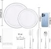 350 Pcs Silver Plastic Plates - Silver Dinnerware Set of 50 Dinner Plates 50 Dessert Plate 50 Silverware 50 Napkins 50 Cups for Christmas Party&Weddin