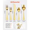 60-Piece Gold Silverware Set, Food-Grade Stainless Steel Flatware Utensils for 12, Mirror Finished Cutlery Set