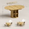 Extendable Dining Table for 6, 60" Farmhouse Kitchen Table with 2-Tier Storage Shelf and Fluted Sliding Doors, Natural