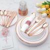 175 Piece Rose Gold Plastic Dinnerware Set for 25 Guests, Fancy Disposable Plates for Party, Include: 25 Dinner Plates, 25 Dessert Plates