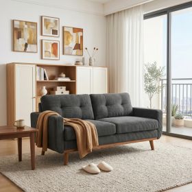 65-inch Modern Minimalist Two-Seater Sofa, featuring  nubby upholstery and solid wood legs (Option: DARK GREY)