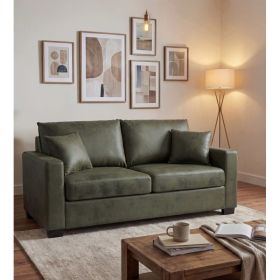 This 69-inch two-seater sofa features a Foil fabric and comes with two throw pillows, offering a comfortable seating experience suitable for any setti (Option: Olive Green)