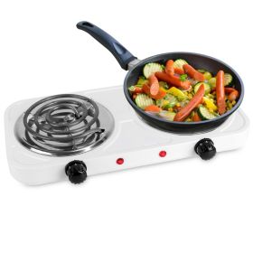2 Color Options -- 1Pc 2000W Electric Double Burner For Spring Season Cooking Portable Coil Heating Hot Plate Stove Countertop RV Hotplate With Non Sl (Option: White)