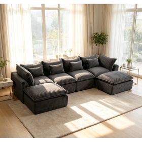 129.8" Width Cloud Couch Oversized Modular Sectional Sofa True Relax Comfy Couches Wide&Deep Seat Sofas for Living Room Furniture Sets, Corduroy Fabri (Option: Antique Grey)