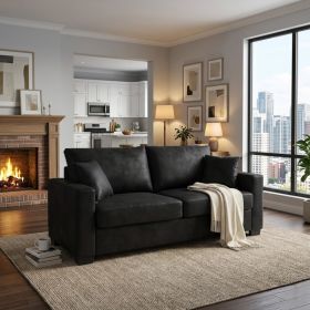 This 69-inch two-seater sofa features a Foil fabric and comes with two throw pillows, offering a comfortable seating experience suitable for any setti (Option: Black)