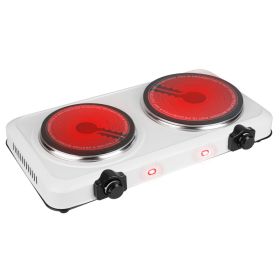 1Pc 2000W Electric Infrared Dual Burner Portable Heating Hot Plate Stove Countertop RV Hotplate With Glass Cooktop Stepless Temperature Adjustments Fo (Option: White)