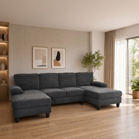 nubby upholstery  U-Shaped Sofa, Comfortable Dual Chaise Design with  Upholstered Armrests (Option: DARK GREY)