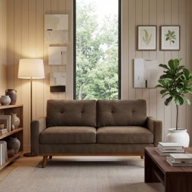 65-inch Modern Minimalist Two-Seater Sofa, featuring  nubby upholstery and solid wood legs (Option: Coffee)
