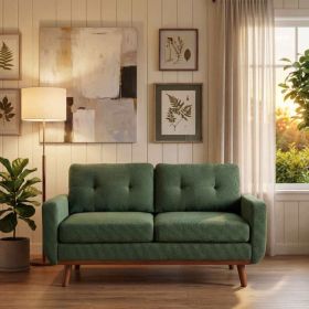 65-inch Modern Minimalist Two-Seater Sofa, featuring  nubby upholstery and solid wood legs (Option: Dark Green)