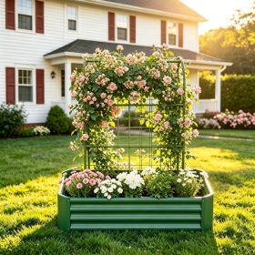 2-in-1 Raised Garden Bed with Trellis - 59" Tall Arch Planter Box for Climbing Plants, Outdoor Galvanized Metal Gardening Bed for Vegetables, Fruits, (Option: Green)