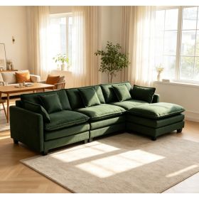 Modern 3seats with ottoman 113.77"Sectional Sofa with Waist Pillows,3-seat Upholstered Symmetrical Sofa Furniture,Sleeper Sofa Couch with Chaise Loung (Option: Antique Green)