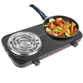 2 Color Options -- 1Pc 2000W Electric Double Burner For Spring Season Cooking Portable Coil Heating Hot Plate Stove Countertop RV Hotplate With Non Sl (Option: Black)
