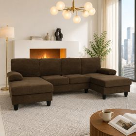 nubby upholstery  U-Shaped Sofa, Comfortable Dual Chaise Design with  Upholstered Armrests (Option: Coffee)