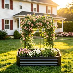 2-in-1 Raised Garden Bed with Trellis - 59" Tall Arch Planter Box for Climbing Plants, Outdoor Galvanized Metal Gardening Bed for Vegetables, Fruits, (Option: Black)