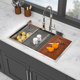 Topmount Drop-in Kitchen Double Sink (50/50) - 16 Gauge with Two 10" Deep Basins, Brushed Nickel (size: 33" Brushed Nickel + Stainless Steel)