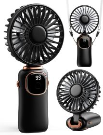 Portable Handheld Fan, 4000mAh Battery Operated 3 in 1 Multifunction Personal Travel Fans with Digital Display, 90° Foldable Desk Fans with Base (Color: Black)