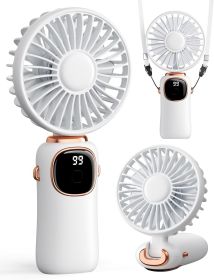 Portable Handheld Fan, 4000mAh Battery Operated 3 in 1 Multifunction Personal Travel Fans with Digital Display, 90° Foldable Desk Fans with Base (Color: White)
