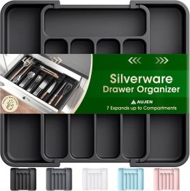 Silverware Organizer - Expandable Kitchen Drawer Organizer, Adjustable Utensil Organizer, Cutlery Tray for Forks, Knives (Color: Black)