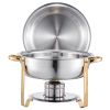 Chafing Dish Buffet Set, 5 Qt 4 Pack, Stainless Steel Chafer with 4 Full Size Pans, Round Catering Warmer Server with Lid Water Pan Folding Stand Clip