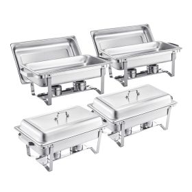 Chafing Dish Buffet Set, 8 Qt 4 Pack, Stainless Steel Chafer with 4 Full Size Pans (Color: Silvery, Quantity: 4 Pack)