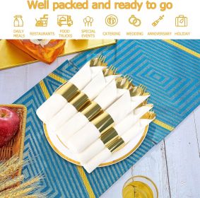 50 Pack Pre Rolled Rose Gold Plastic Silverware Set,Wrapped Plastic Cutlery Set with Napkin Include 50 Forks,50 Spoons (Model: 60 pack white+gold)