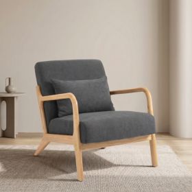 Mid Century Modern Accent Chair with Wood Frame, Upholstered Living Room Chairs with Waist Cushion, Reading Armchair for Bedroom Sunroom (Option: Antique Grey)