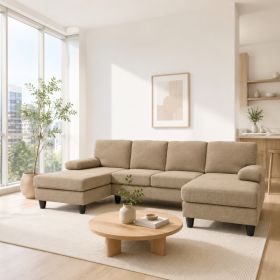 nubby upholstery  U-Shaped Sofa, Comfortable Dual Chaise Design with  Upholstered Armrests (Option: Camel)