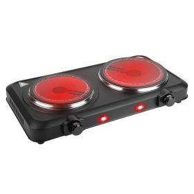 1Pc 2000W Electric Infrared Dual Burner Portable Heating Hot Plate Stove Countertop RV Hotplate With Glass Cooktop Stepless Temperature Adjustments Fo (Option: Black)