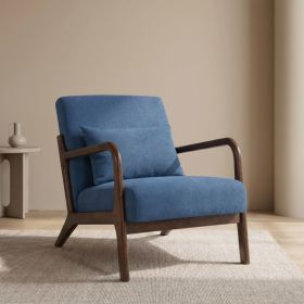 Mid Century Modern Accent Chair with Wood Frame, Upholstered Living Room Chairs with Waist Cushion, Reading Armchair for Bedroom Sunroom (Option: Blue)
